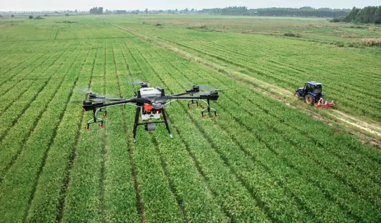 AI drone spraying crops for pest control